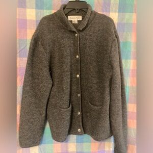 Gray Button-Up Wool Cardigan